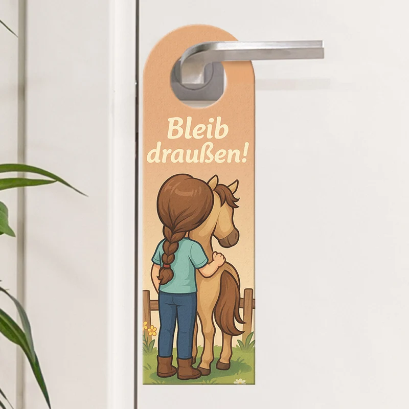 Pony und Mädchen Bleib draußen! Komm rein! Türhänger