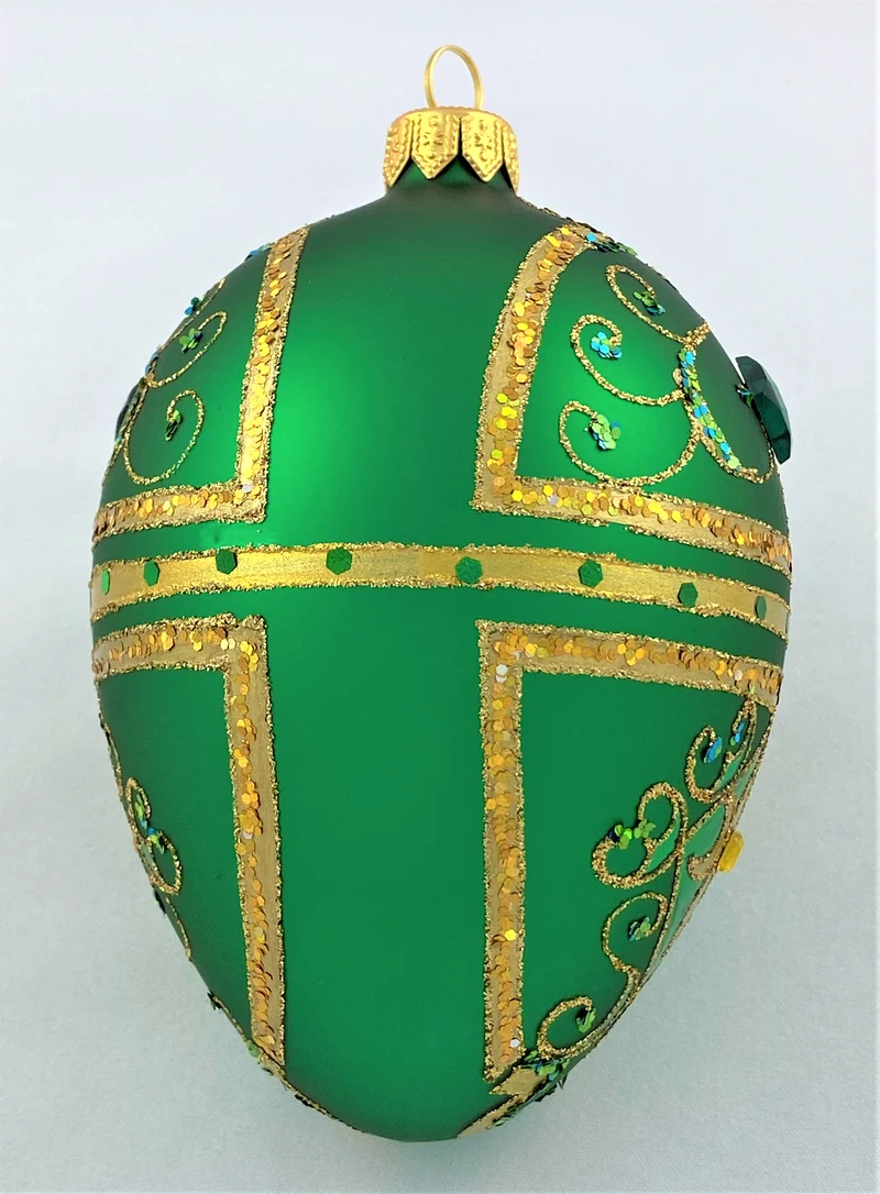 Faberge-Ei grün matt mit Golddekor