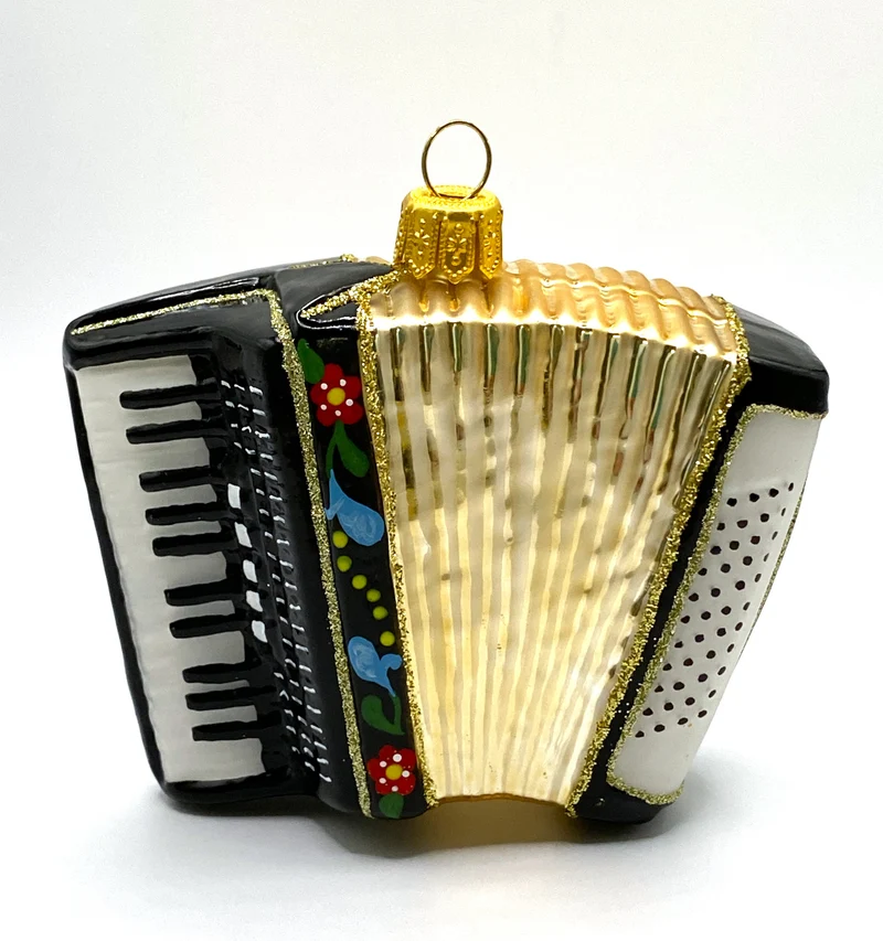 Schwarze Handorgel mit Blumendekor