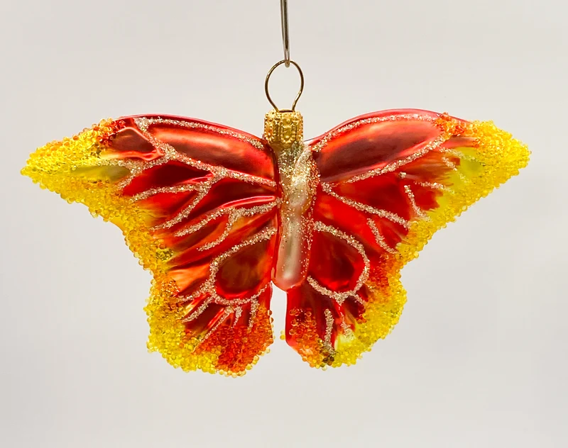 Schmetterling dunkles orange mit gelben Flügelspitzen