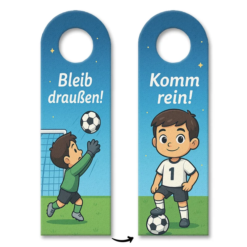 Fußball Kind Cartoon Bleib draußen! Komm rein! Türhänger