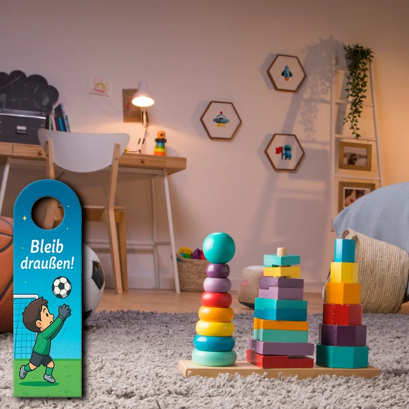 Fußball Kind Cartoon Bleib draußen! Komm rein! Türhänger