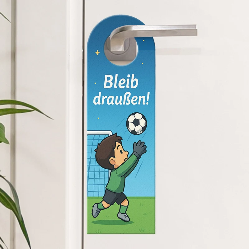 Fußball Kind Cartoon Bleib draußen! Komm rein! Türhänger