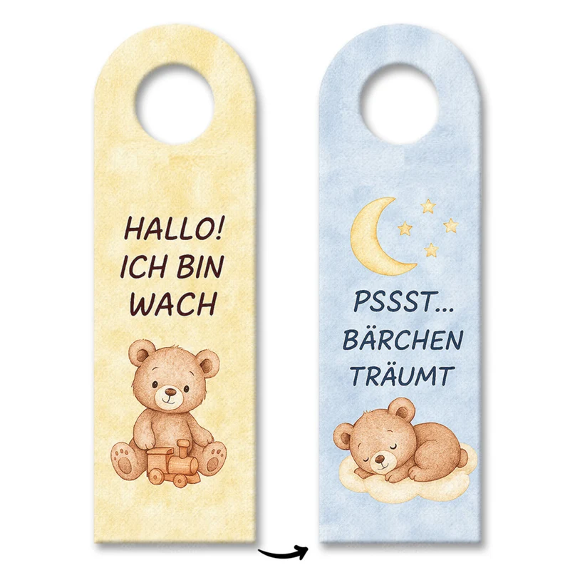 Teddybär Ich bin wach Bärchen träumt Türhänger fürs Kinderzimmer