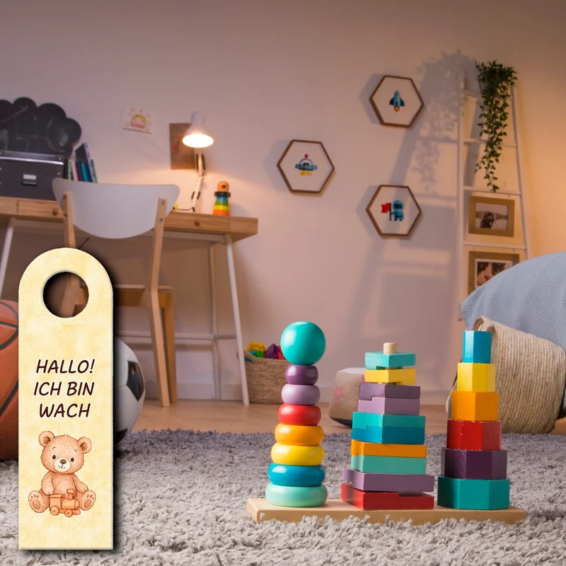 Teddybär Ich bin wach Bärchen träumt Türhänger fürs Kinderzimmer