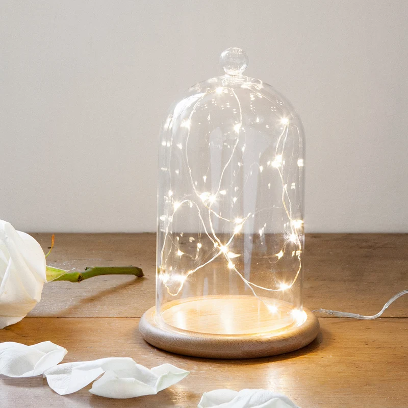 Glasglocke mit Micro Lichterkette 20,5cm