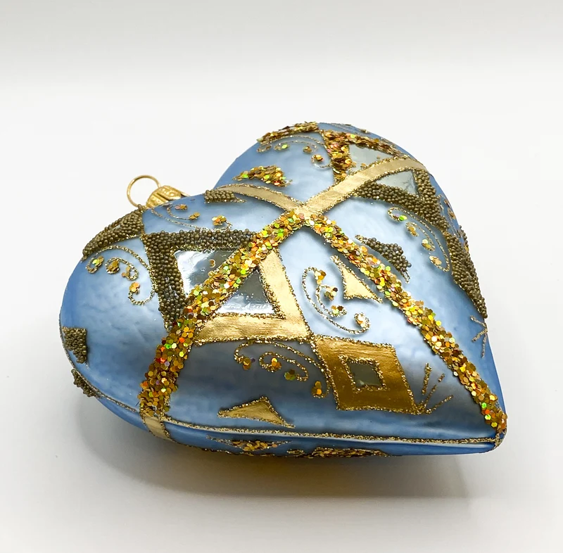 Herz hellblau matt, Gold Glimmerdekor