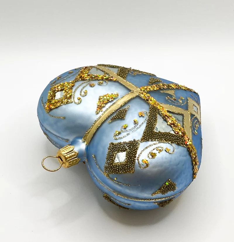 Herz hellblau matt, Gold Glimmerdekor