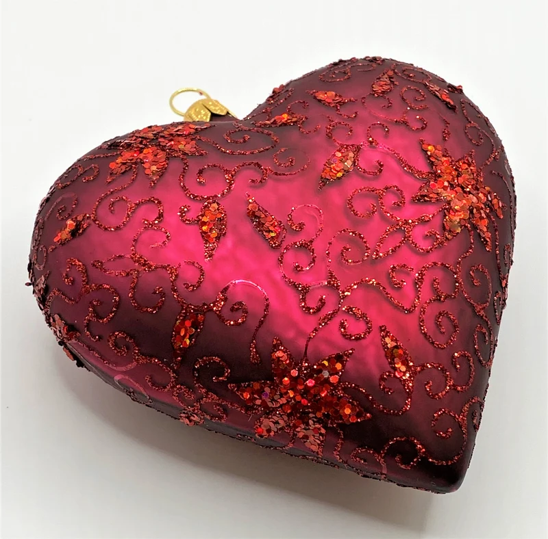 Herz Bordeaux matt, feines Blumendekor