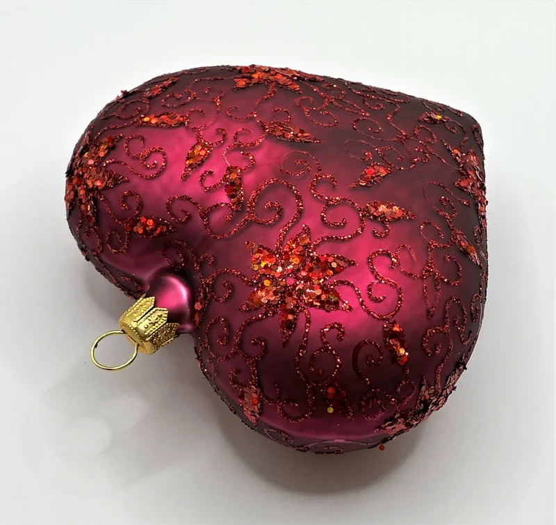 Herz Bordeaux matt, feines Blumendekor