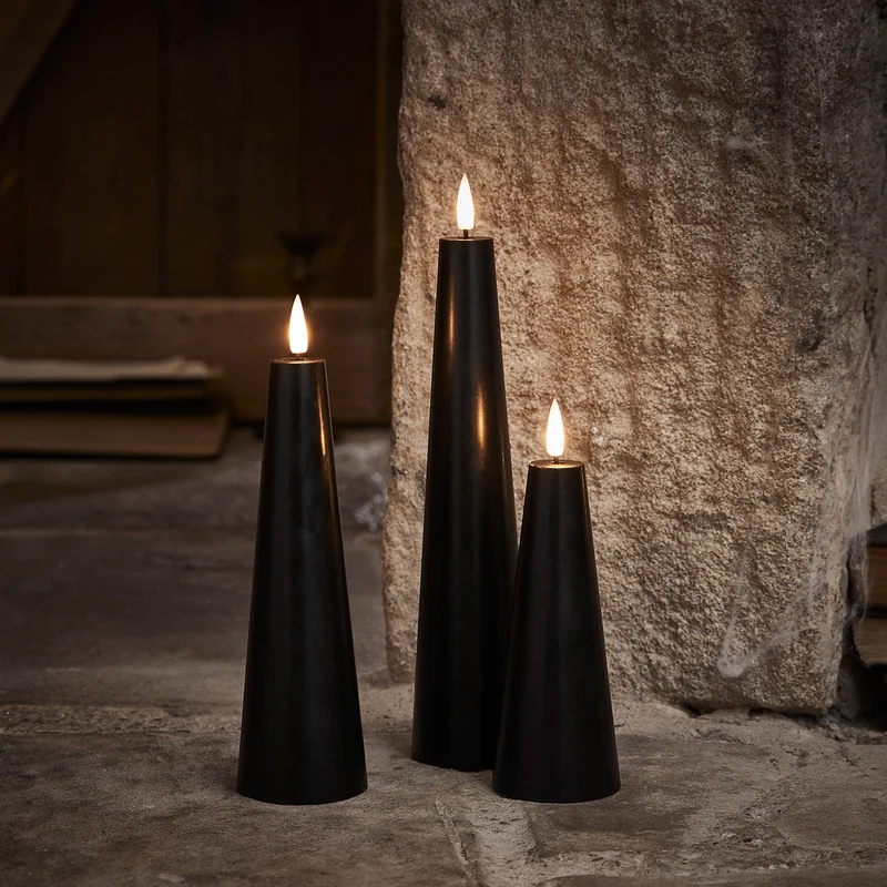 TruGlow® LED Kerzen Echtwachs Trio Kegelform schwarz