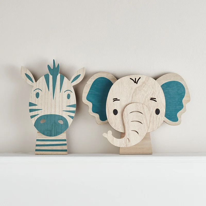 2er Set Zebra & Elefant Wandlampen Kinderzimmer