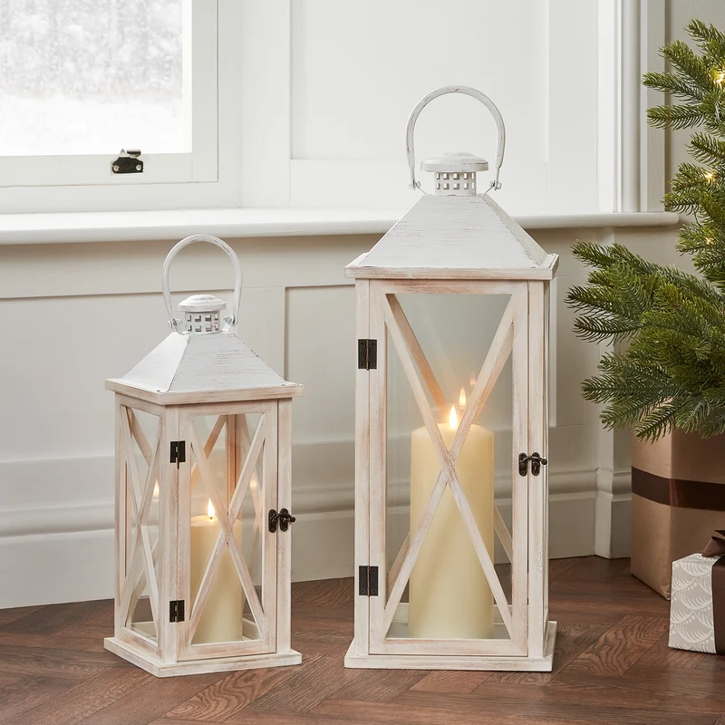 Folkestone Holzlaternen Duo weiß mit TruGlow® LED Kerzen