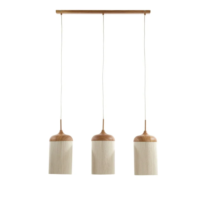 Hängeleuchte DANIA 3L Holzmuster/Tau-Creme