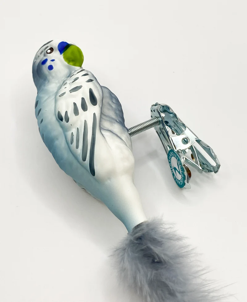 Wellensittich weiss/hellblau auf Clip