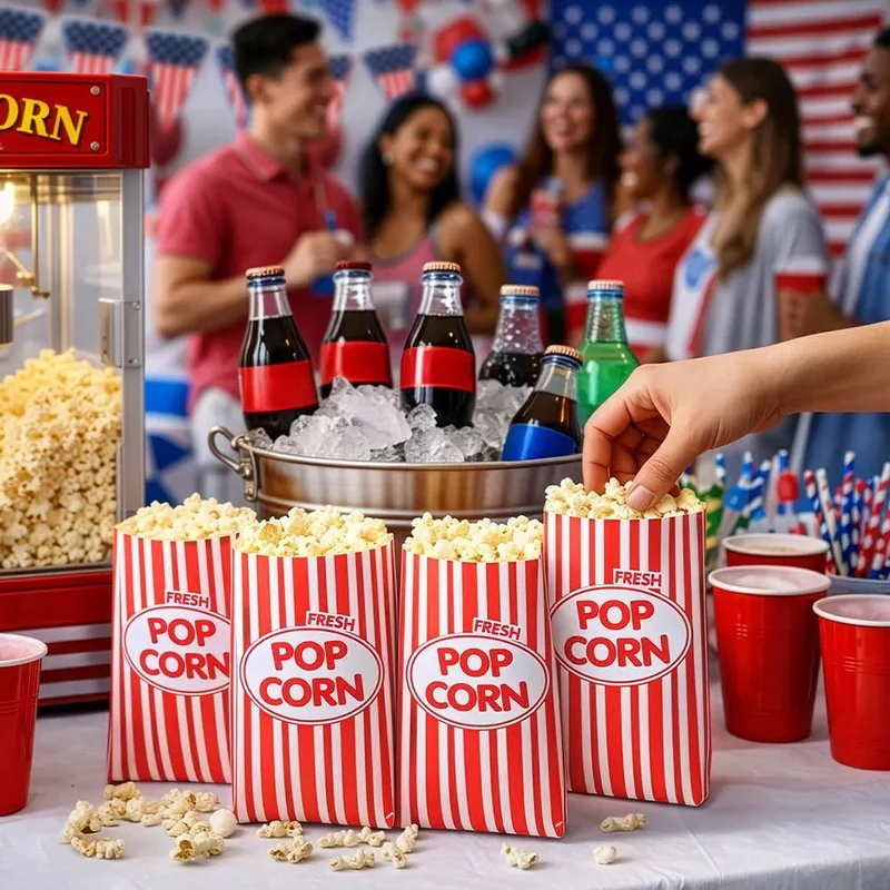 Weiße und rote Popcorn-Tüten, 30 cm, 8 Stück
