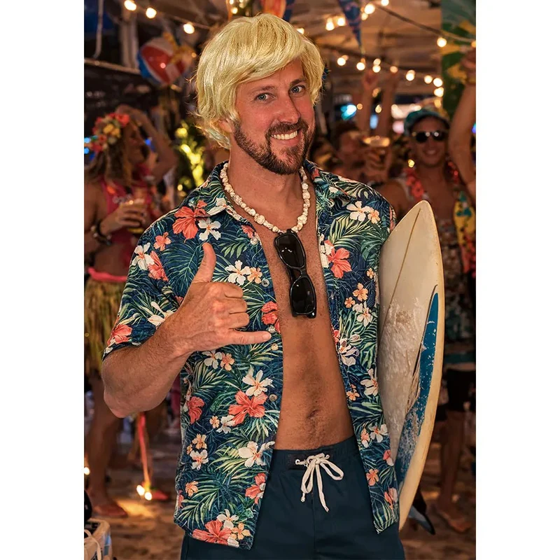 Hawaii-Bluse, blau, Herren