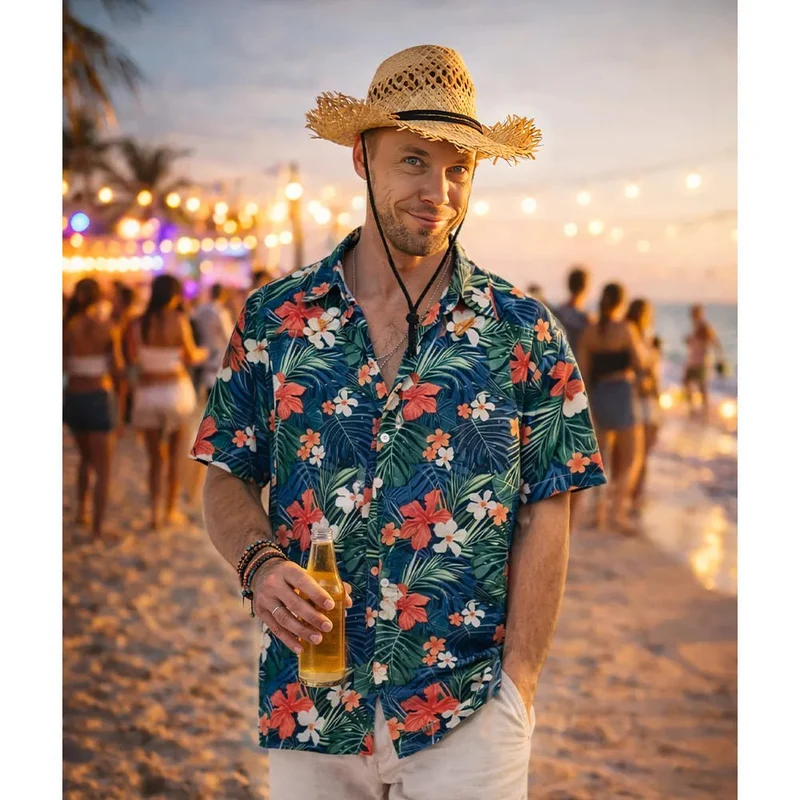 Hawaii-Bluse, blau, Herren