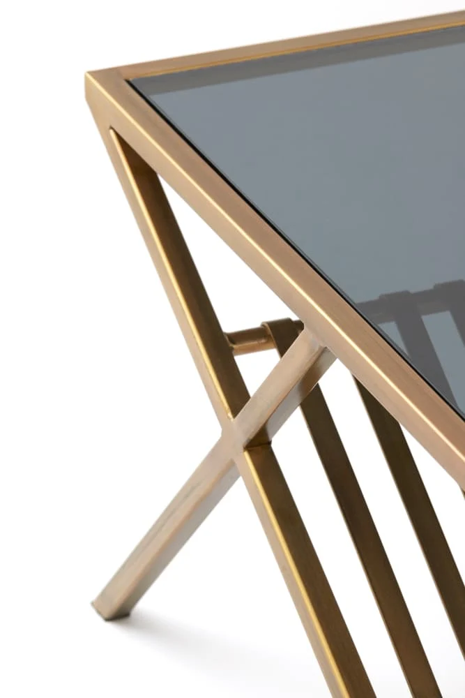 Couchtisch EZRA antik bronze Rauchglas 110x70x40cm