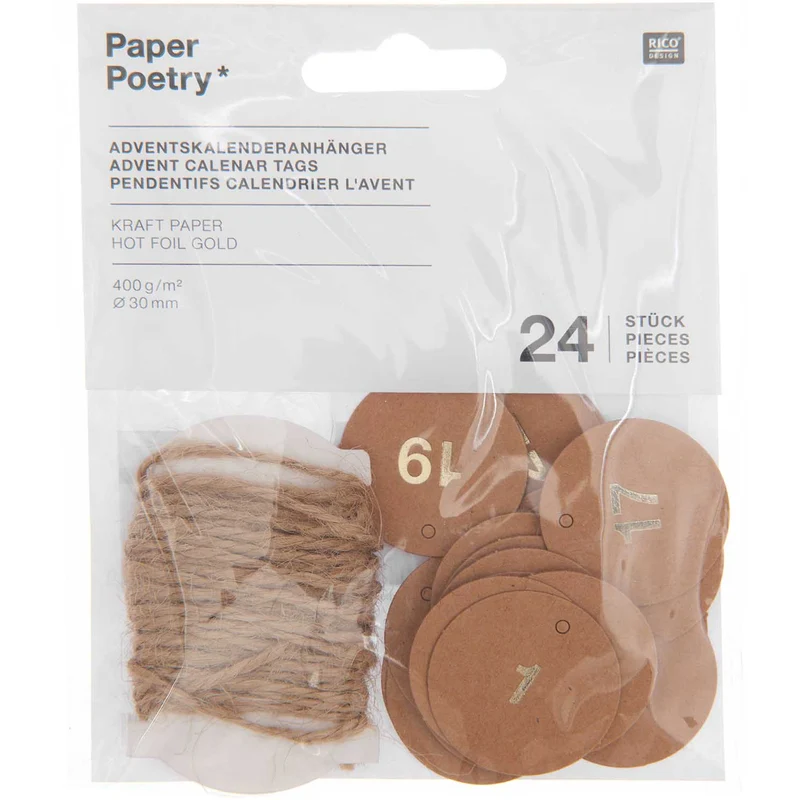 1-24 Zahlen gold für Adventsklender von Rico