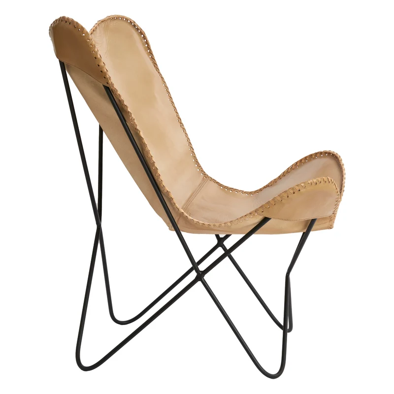 Eleganter Sessel BUTTERFLY in Leder Sand