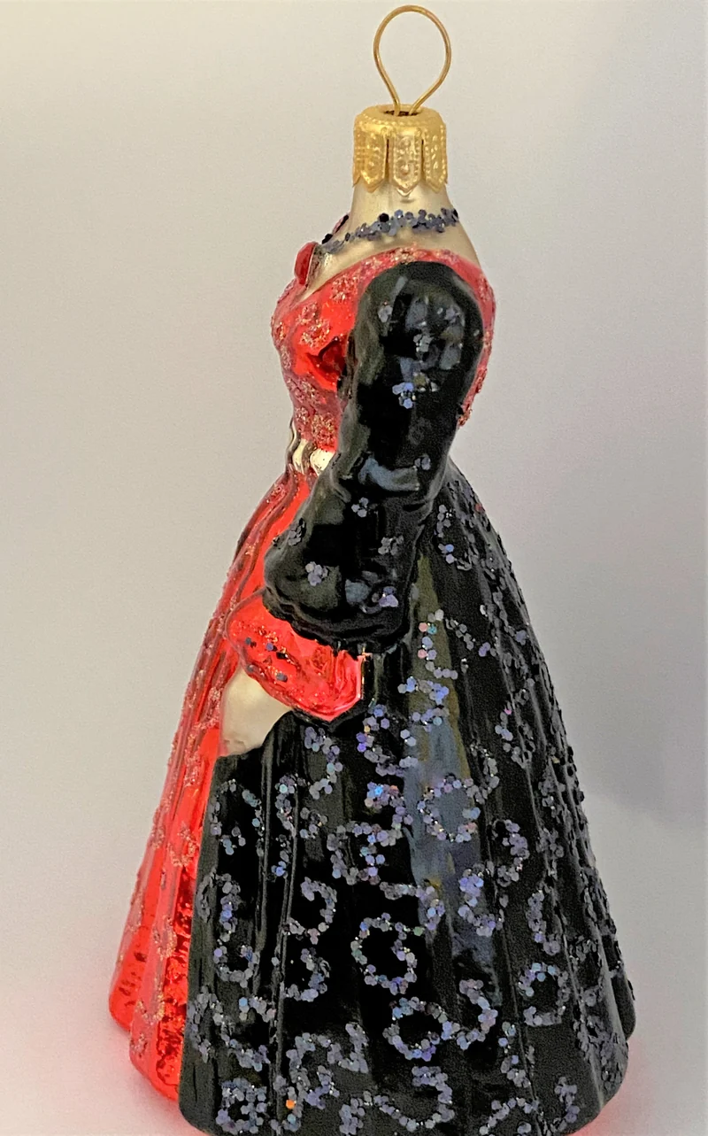 Langes breites rot schwarzes Kleid