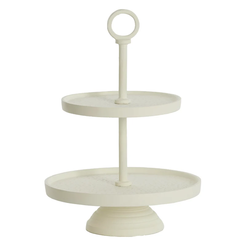 Etagere LUTEK 2 Ebenen in Creme Ø24x37 cm