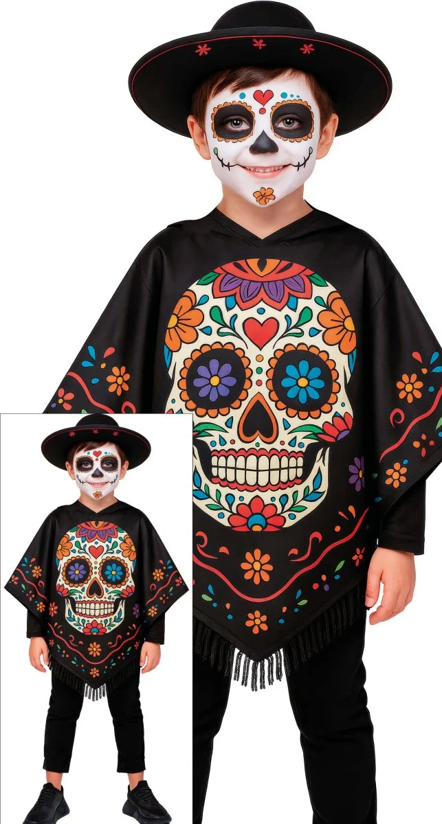 Dia de los Muertos-Poncho für Kinder