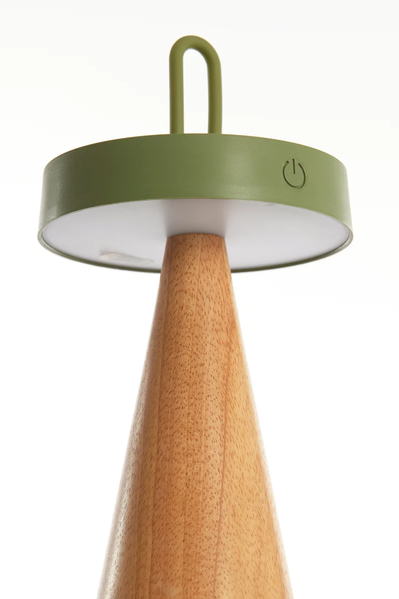 LED-Tischleuchte ANKENTA, Kautschukholz, oliv/naturell Ø13x28,5 cm