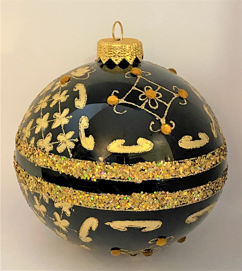 Kugel schwarz mit Golddekor mit Schmucksteinen