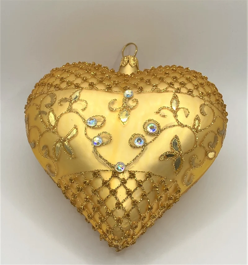 Herz gold matt mit Gittermuster und Blumendekor