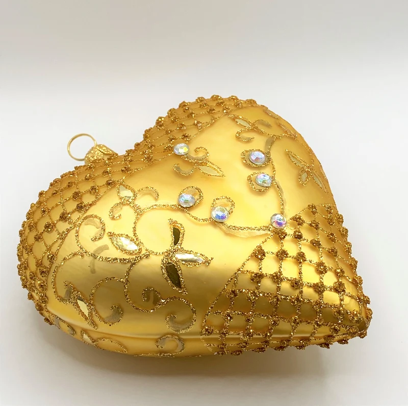 Herz gold matt mit Gittermuster und Blumendekor