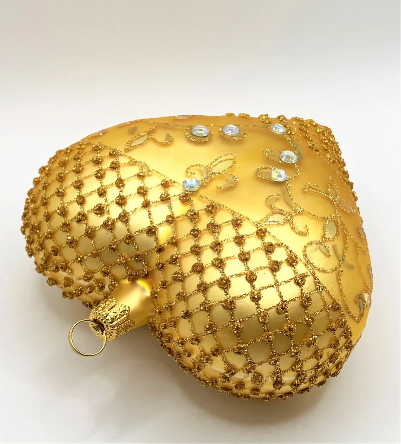 Herz gold matt mit Gittermuster und Blumendekor