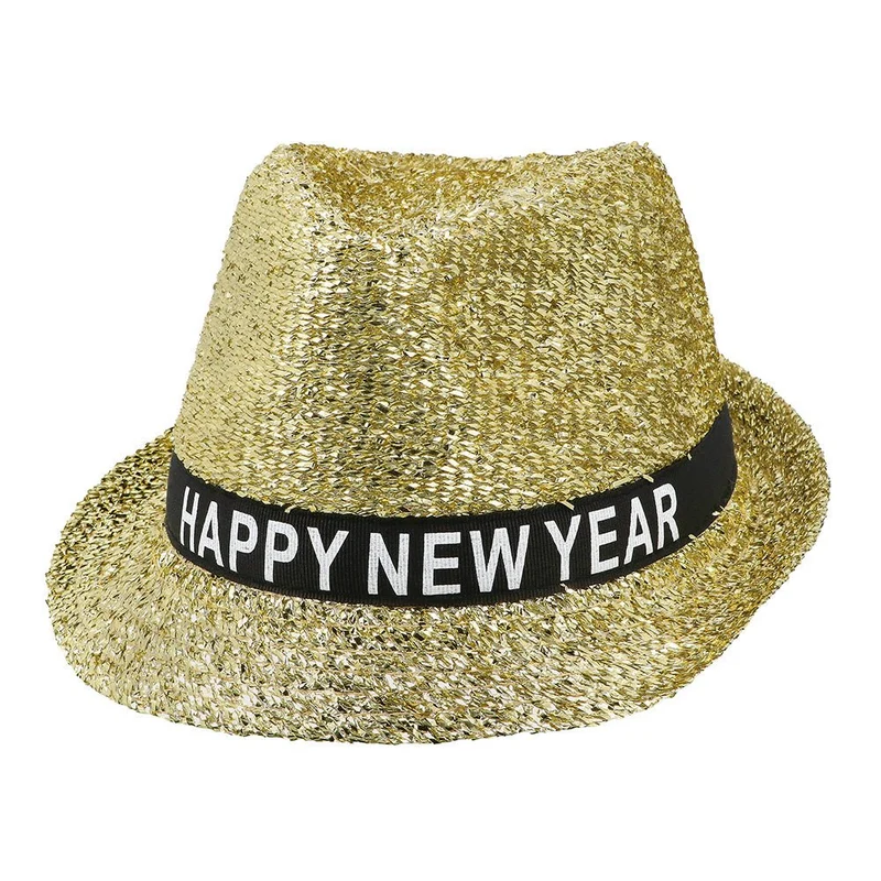 Frohes neues Jahr Hut Gold Glitter