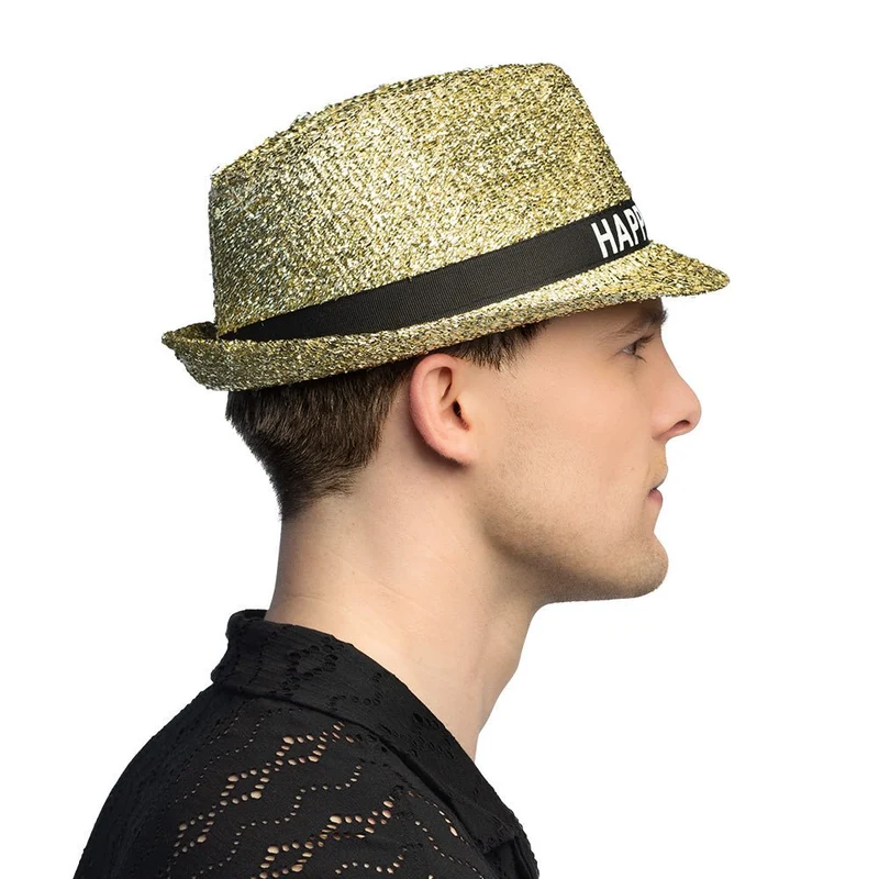 Frohes neues Jahr Hut Gold Glitter