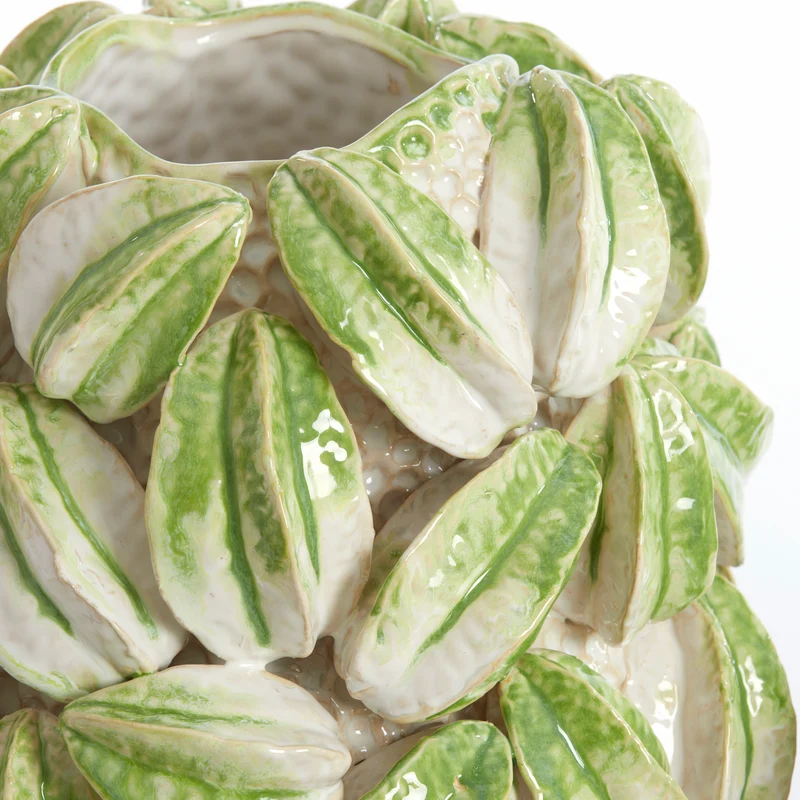 Keramikvase CARAMBOLA cremeweiß/grün mit Sternfrucht-Design H36,5cm