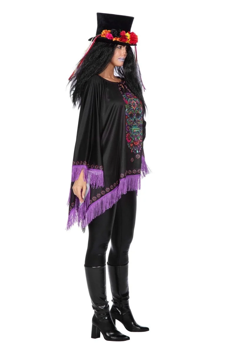Dia De Los Muertos Poncho Schwarz Lila