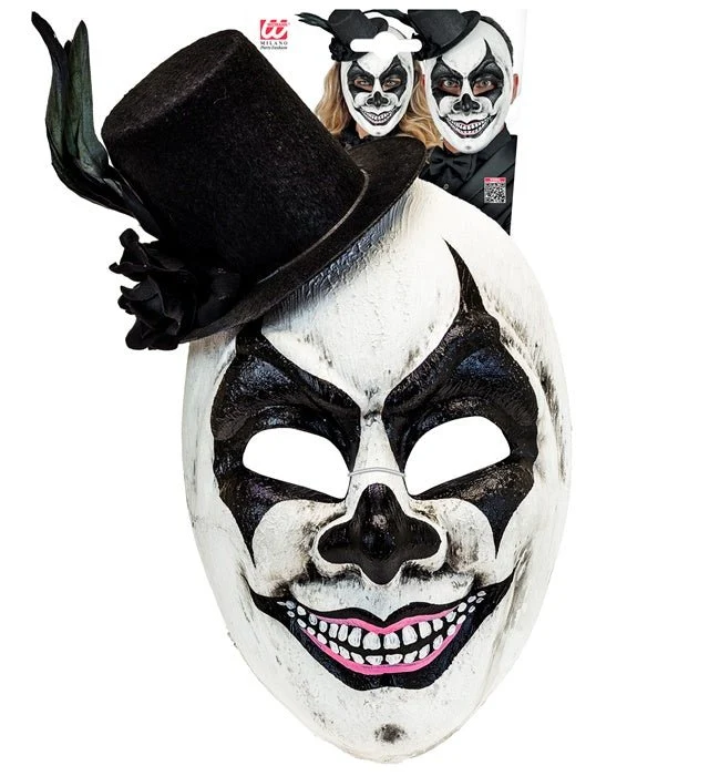 Hut mit Maske, schwarz-weiß, Totenkopf