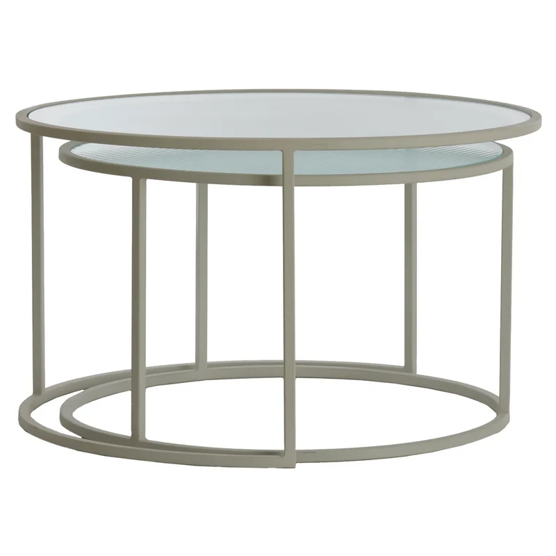 Couchtisch TALCA 2er-Set, Riffelglas, crème weiß