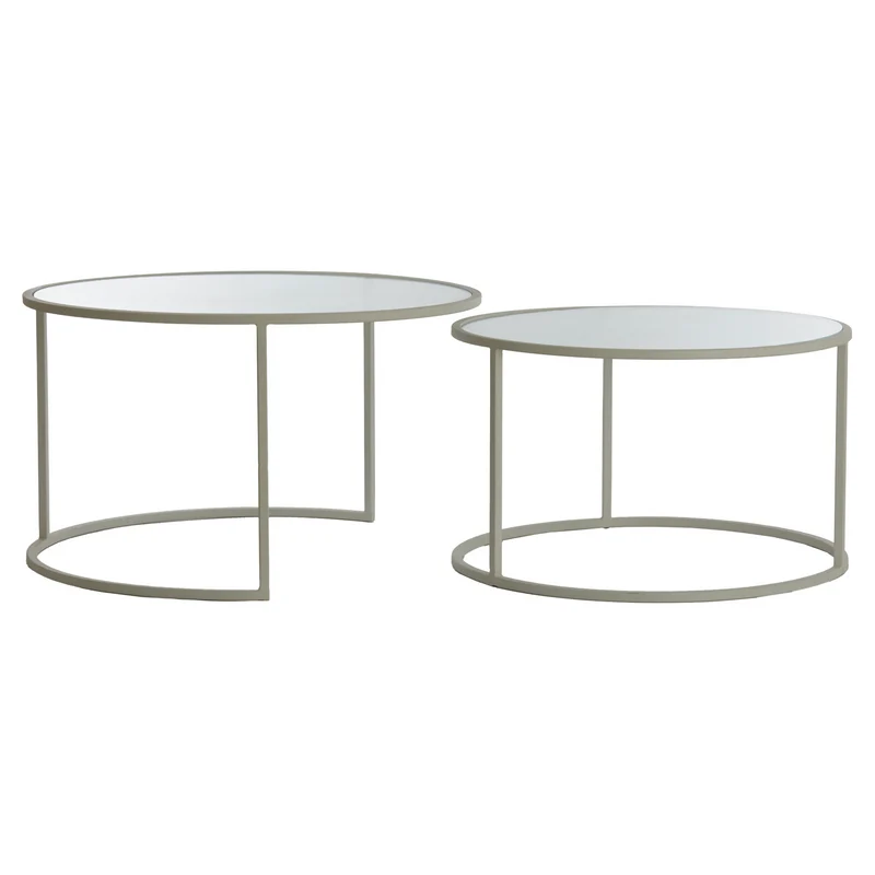 Couchtisch TALCA 2er-Set, Riffelglas, crème weiß