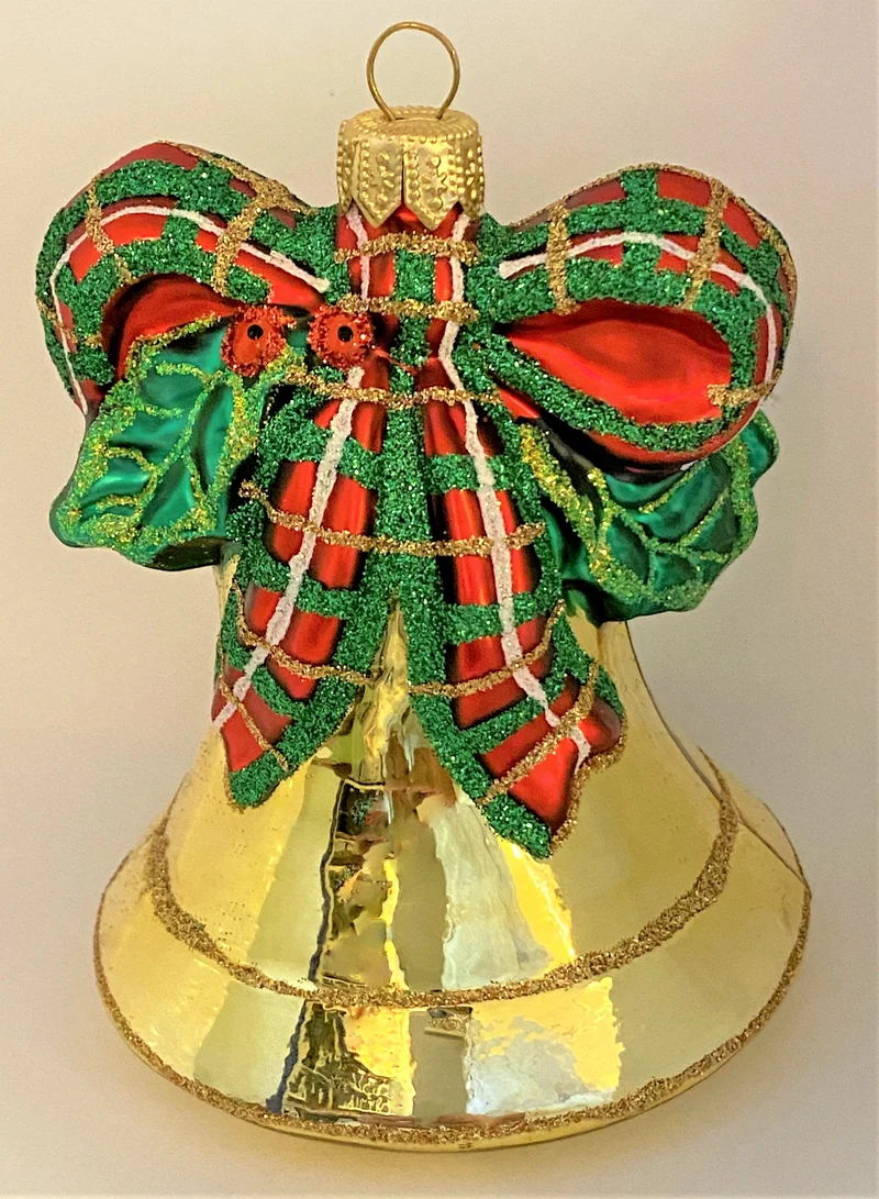 Goldene Glocke mit Stechlaubschleife