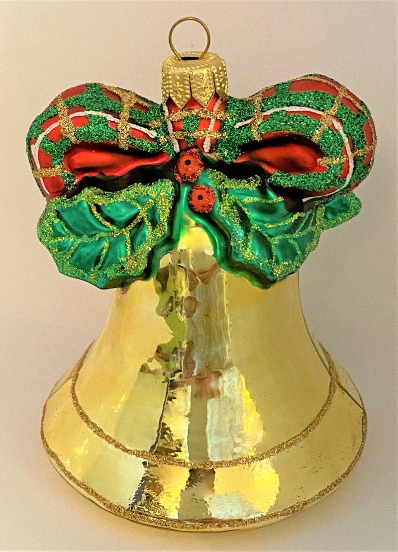 Goldene Glocke mit Stechlaubschleife