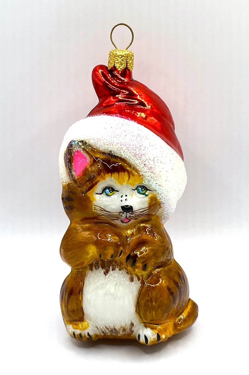 Braune Katze mit Weihnachtsmütze