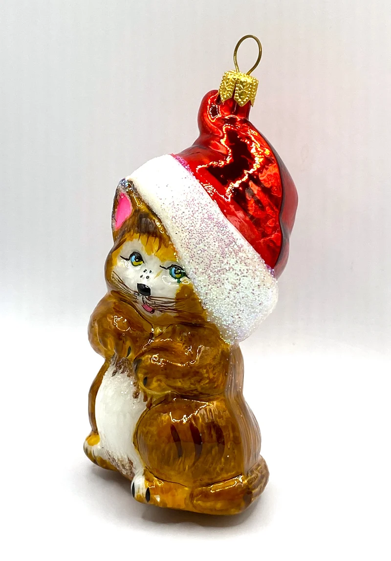 Braune Katze mit Weihnachtsmütze