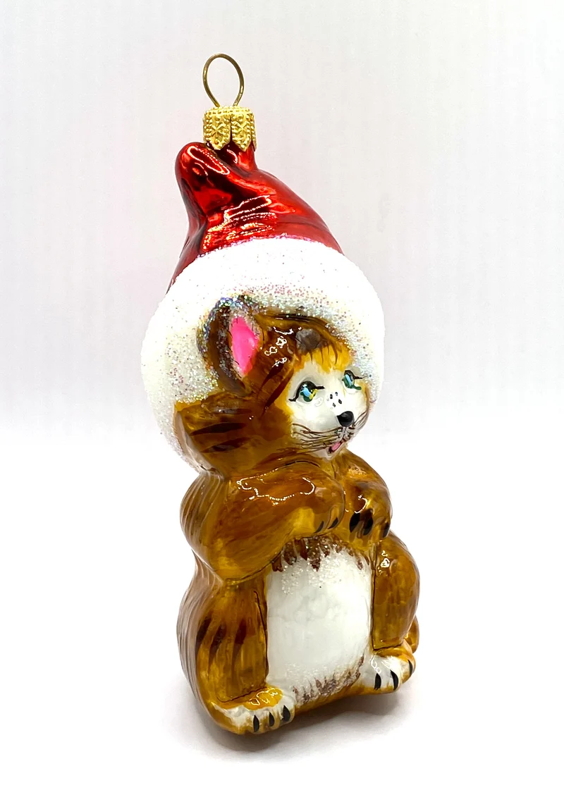 Braune Katze mit Weihnachtsmütze