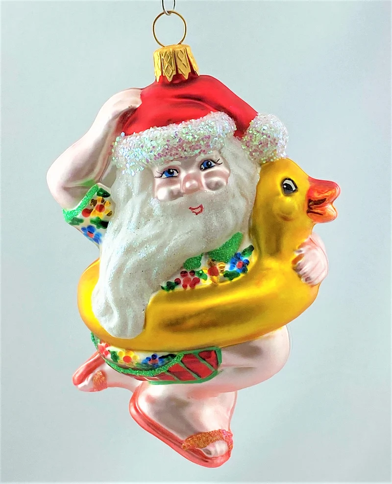 Weihnachtsmann geht mit Enten-Schwimmring baden