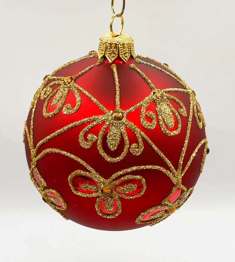 Kugel rot matt mit Golddekor