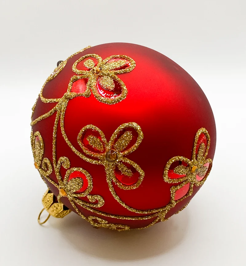 Kugel rot matt mit Golddekor