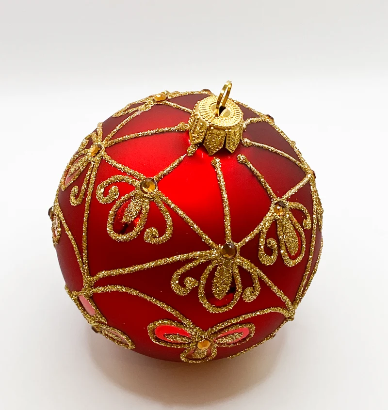Kugel rot matt mit Golddekor