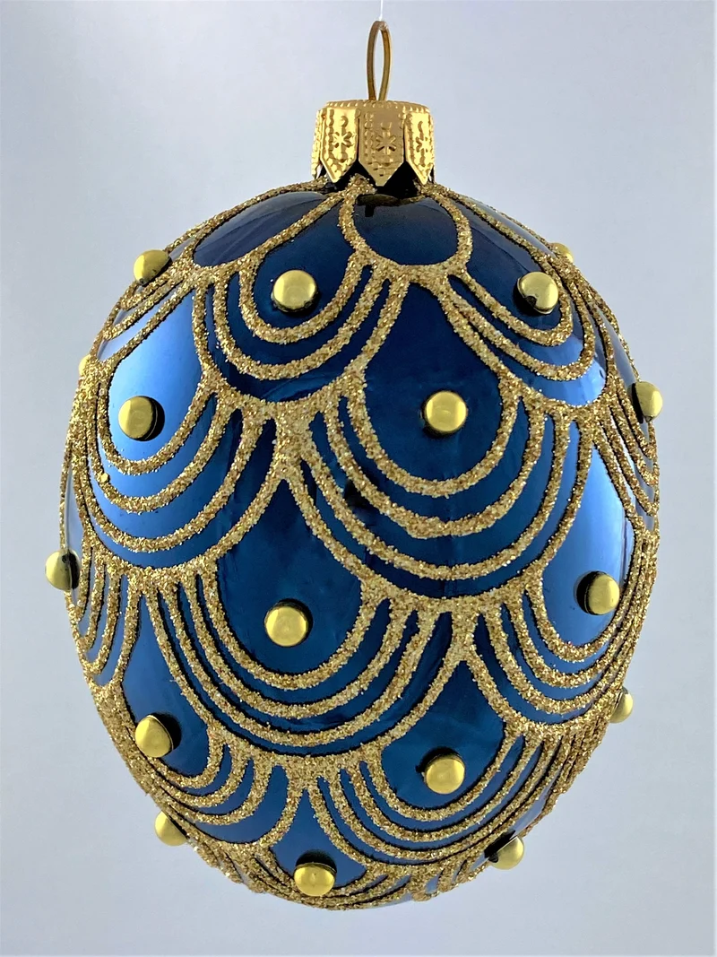 Ei-Form blau glanz mit goldenem Art-Deko-Muster